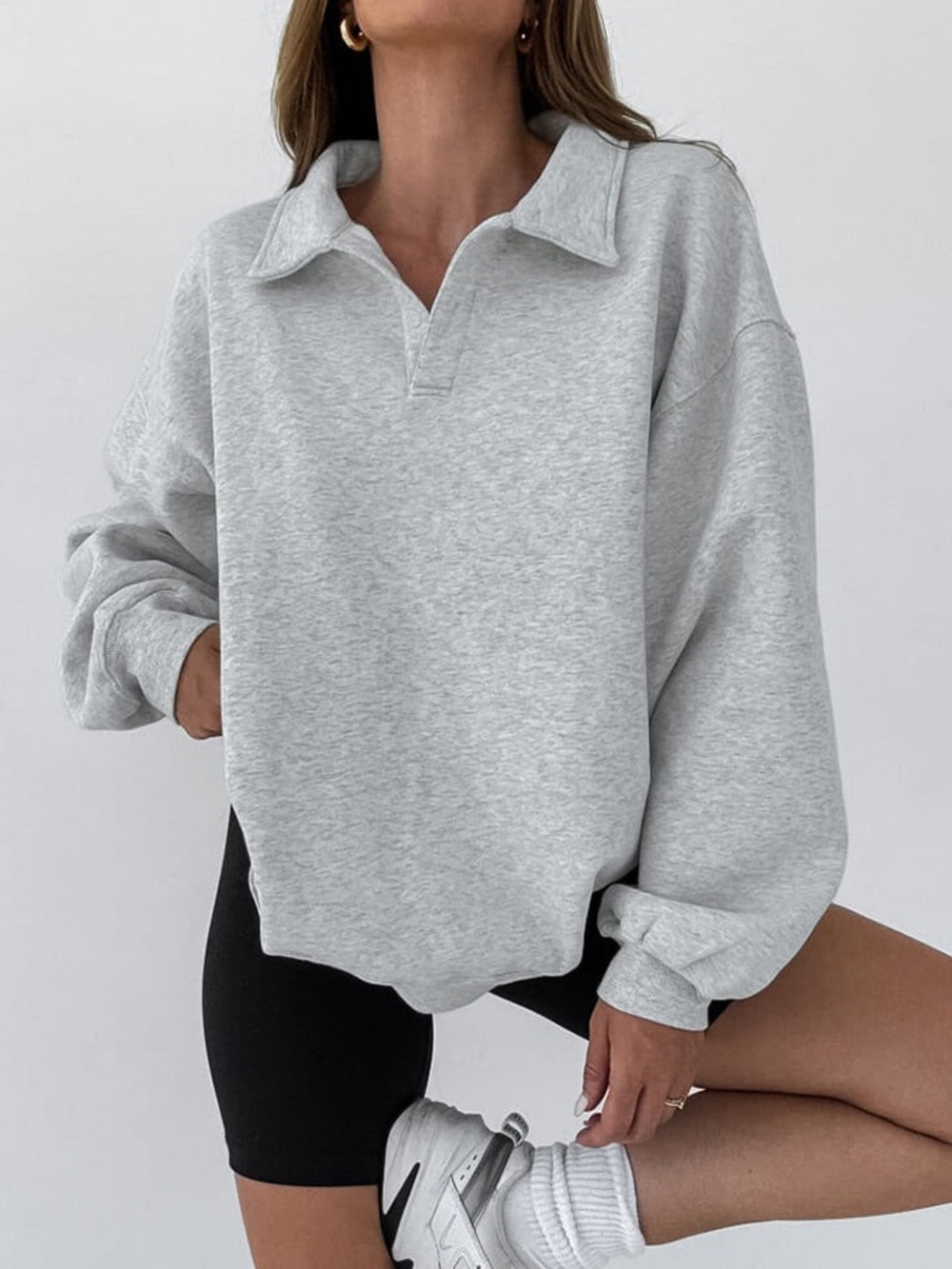 Commense Gray Collared Sweatshirt Oversized Pullover NWT Size L